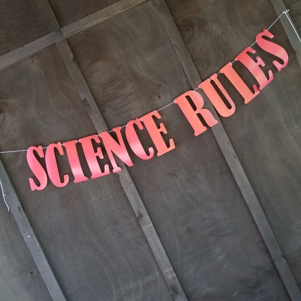 SCIENCE RULES- Paper Banner, Glitter, Coral Orange